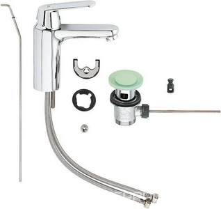 Смеситель для раковины, с донным клапаном, гибкие шланги (хром) Grohe Euroeco Cosmopolitan 23325000