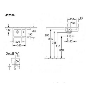 Рукомойник 360х260мм, 1 отв. д/смес. справа, с переливом, установка на стену, (цв. R1 white ceramicplus),  ZZ Villeroy & Boch Architectura 437336R1