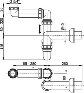 Сифон для умывальника, для инвалидов, пластик, выход d-40mm ZZ AlcaPlast Универсал A434