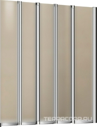 Штора на ванну, 5-ти секционная, складная, 1200хh1400мм, крепление справа, (стекло текстур. Punto 5мм, фурнит. цв.хром), Pratico ZZ