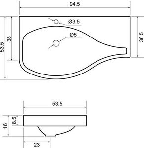 Раковина-столешница для мебели  95 см, (БЕЗ мебели не продается) левая ZZ Aquanet Сопрано 169395