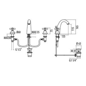 Смеситель для раковины на 3 отв., с д/к, (цв.бронза),  ZZ Gattoni Versilia 1009410V0