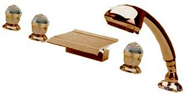 Смеситель для ванны, встраиваемый в борт, на 5 отв., излив каскад, шланг, лейка д/д в компл., (цв. золото),  ZZ 3M Okay Swarovski 4672 DD