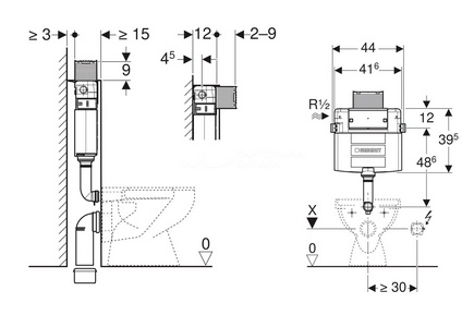 Смывной бачок скрытого монтажа Geberit  12см, 6/3л, монтажная высота 98см, БЕЗ клавиши смыва  ZZ Geberit Omega 109.050.00.1
