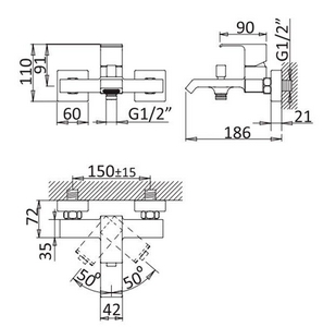Смеситель для ванны, (цв.хром),  ZZ Cezares Porta PORTA-VM-01
