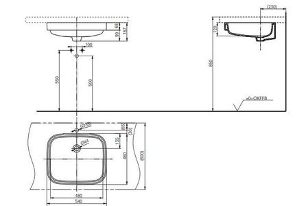 Раковина встраиваемая в столешницу снизу, овальная 540х400хh167мм, без отв.д/смесит, с переливом, крепёж в компл., CeFiONtect,  ZZ Toto Public LW765Y#XW