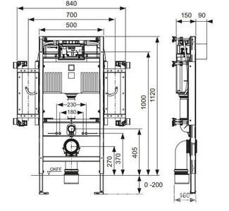 Монт. рама с бачком д/подв.унитаза, h112см, д/людей с ограниченной подвижностью, монтаж со всеми панелями смыва,  ZZ Tece TECEprofil 9300009