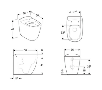 Унитаз 360х560мм, напольный пристен., безободковый Rimfree, без сиденья, для устан.со скрытым в стене бачком, крепёж в компл.,  ZZ Geberit Citterio 500.512.01.1