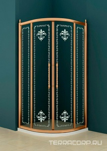 Душевой уголок 1000х1000хh1950мм, 1/4 круга, R550мм, две раздвижные  двери, (стекло прозрачное с мат.узором, 8мм, фурнит. цв.бронза),  ZZ Cezares Retro RETRO-A-R-2-100-SCORREVOLE-CP-Br