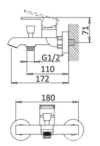 Смеситель для ванны, лейка, шланг, кронштейн в компл., (цв.черный матовый),  ZZ Cezares Nautic NAUTIC-VM-NOP