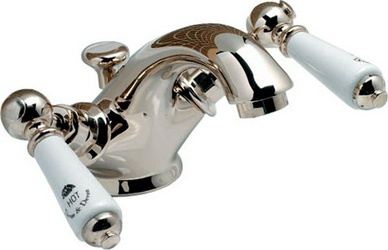 Смеситель для раковины на 1 отв., c д/к, (цв.латунь, ручки цв.белый), Dandy KL