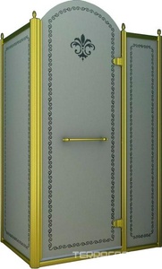 Душевое огражд.прямоуг.1200х900хh2166мм, дверь 760мм, петли, неподв.сегм. справа, бок.стенка слева,(ст.8мм,мат. с прозр.рис.,фурн. цв.зол),  ZZ Cezares Retro RETRO-AH-12-120/90-PP-G-R