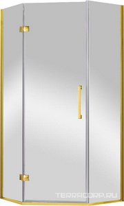 Душ. уголок 900х900хh1950мм, пятиугольный, расп.дверь петли слева, с 2-мя неподв.сегм., вход 595мм, (стекло прозр., 8мм, фурн. цв.золото),  ZZ Cezares Magic MAGIC-P-1-90-C-G-L
