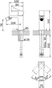 Смеситель для биде, с д/к, (цв.черный матовый),  ZZ Cezares Porta PORTA-BS1-NOP