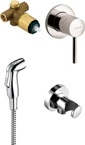 Комплект гигиенического душа (смеситель с внешней и встраив.частью, лейка, шланг 1.25м, кронштейн с подводом воды 1/2), (цв.хром),  Kludi Kludi BOZZ 389990576