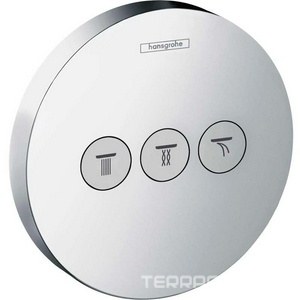 Запорно-переключающее устройство на 3 потребителя, внешняя часть круглая, без скрытой арт.01800180, (цв.хром), ZZ Hansgrohe ShowerSelect 15745000