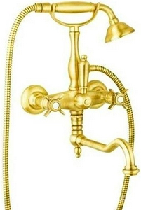 Смеситель для ванны, с поворотным изливом, душевая лейка, шланг в компл., (цв. золото),  ZZ Cezares Lord LORD-VDF-03/24-M