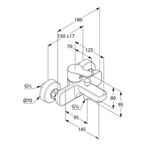 Смеситель для ванны/душа, короткий излив, с установочным комплектом БЕЗ аксессуаров, хром Kludi Pure&Easy 376810565
