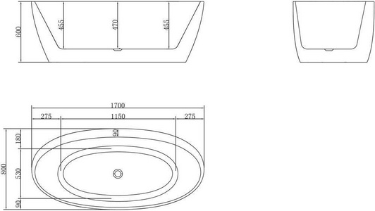 Ванна 1700x800xh600мм, акрил, отдельностоящая, слив-перелив цв.хром в комплекте, BelBagno ZZ BelBagno Универсал BB404-1700-800