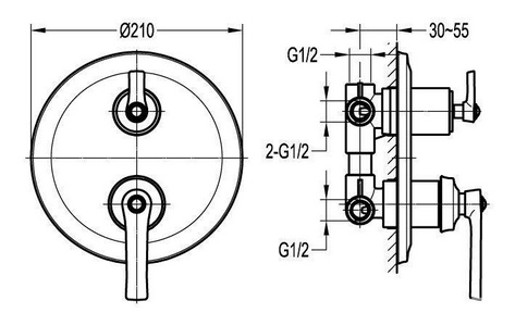 Смеситель-термостат для душа, встраиваемый в стену, на 3 потребителя, (цв.хром),  ZZ Cezares Liberty LIBERTY-F-VDIM3-T-01