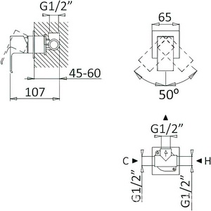 Смеситель для душа, встраиваемый в стену, (цв.белый матовый),  ZZ Cezares Porta PORTA-DIM-BIO
