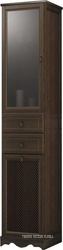 Пенал Тибет напольный 404*1988*380мм, левый, с бель.корзиной, верх.фасад мат.стекло, нижний фасад решетка, цвет Нагал (орех) ZZ