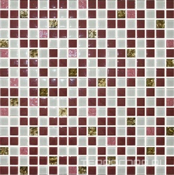 Мозаика Glass 1030 микс бордовый-золото(чип 15х15мм) XX|30x30