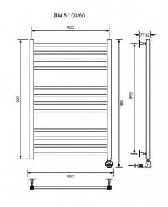 Полотенцесушитель "" Modern 1000*600 мм, электрический, пульт слева, скрыт подключ., установочный набор в комплекте, цвет хром ZZ Ника ЛМ-5 ЛМ-5/Модерн/ 100/60