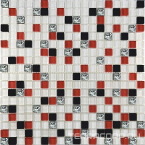 Мозаика Мастера Керамики Glass Мозаика  458 микс белый-красный-черный-платина ZZ30x30 XX Комбинированный 
