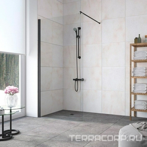 Душевая перегородка, неподвижная, 96x190 см, профиль черный матовый, стекло прозрачное QuickNano ZZ Vegas Glass EAF EAF LUX 96 02М 01/QuickNano