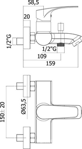 Смеситель для ванны без душ.набора (цв. хром) Lime ZZ Paffoni lime LM022CR