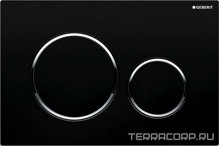 Клавиша двойного смыва, (пластик, рамка черная, кольца хром глянц., клавиши черные),  ZZ Geberit Sigma 20 115.882.KM.1 