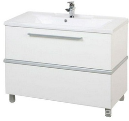Тумба Турин 1020*670*460, с серебристой панелью, цвет белый, крепеж в комплекте (БЕЗ раковины Премьер 100), ZZ