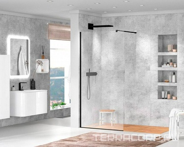 Душевая перегородка 1250хh1950мм, правая/левая, (стекло прозрачное 8мм, поперечный кронштейн 700-1050мм, фурнит. цв.черный),  ZZ Cezares Liberta LIBERTA-L-1-125-C-NERO