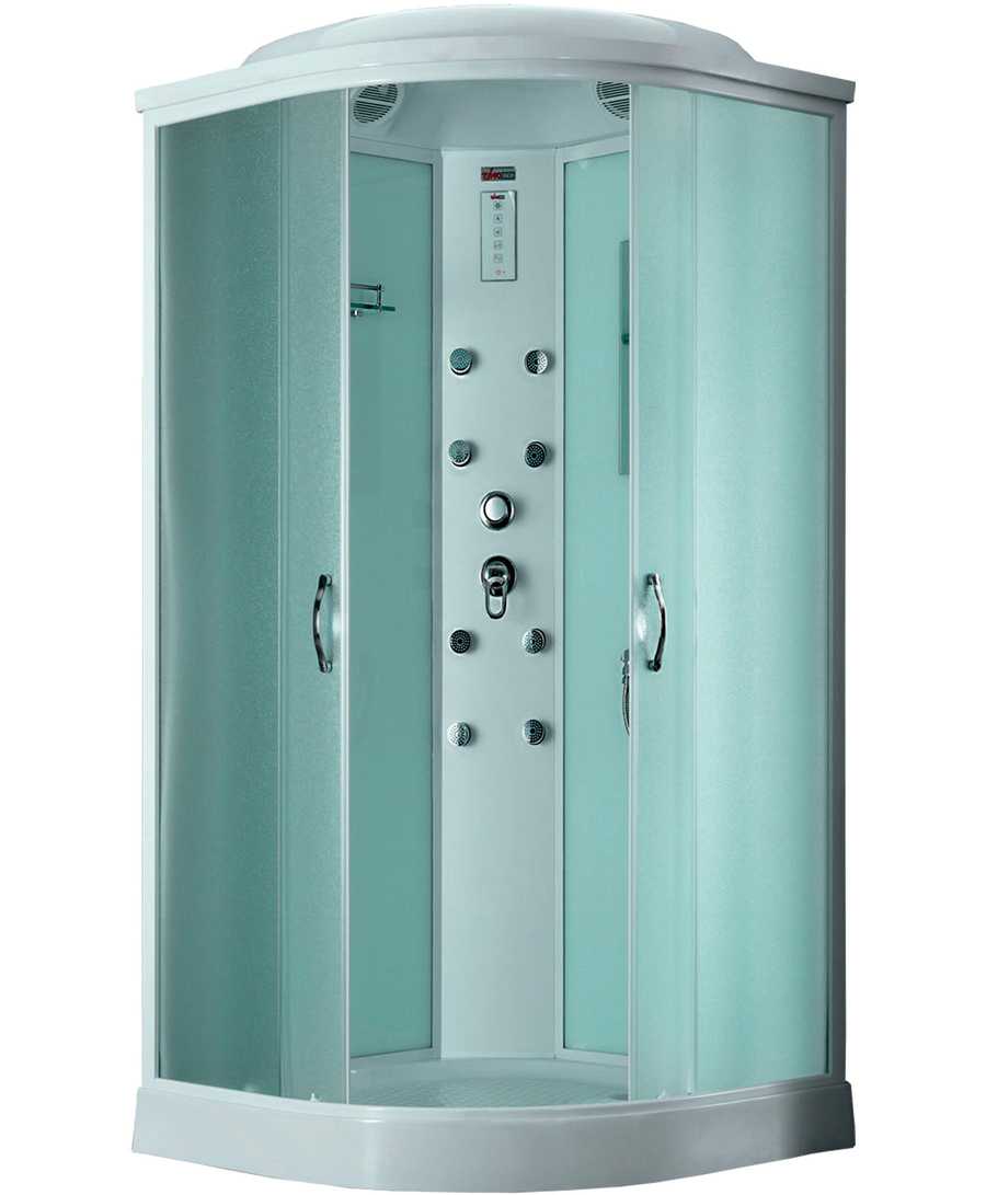 Душевая кабина Timo Eco TE-0701, ГМ спины, профиль белый, стекло матовое, аксессуары, зеркало в компл., ZZ