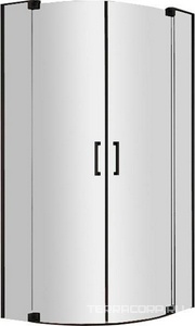 Душ уголок,1/4 круга с распашн. дверьми (900-1000)x(900-1000)x1950 мм , (стекло прозр.8мм,фурнит.цв. черный),  ZZ Cezares Slider SLIDER-R-2-90/100-C-NERO