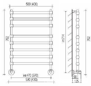 Полотенцесушитель 500(530)хh762х125мм, подвод воды int.470мм, (цв.золото), краны, крепёж в компл., (ГВС, 6 bar) Margaroli 464 ZZ Margaroli Sole 464/8/500 GL