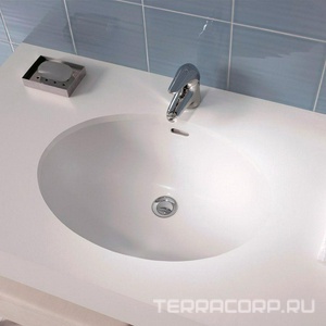 Раковина встраиваемая в столешницу снизу, овальная 535х400мм, без отв. д/смесит., с переливом, крепеж в компл., (цв. белый),  ZZ Sanitana Anadia S10060630500000