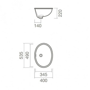 Раковина встраиваемая в столешницу снизу, овальная 535х400мм, без отв. д/смесит., с переливом, крепеж в компл., (цв. белый),  ZZ Sanitana Anadia S10060630500000