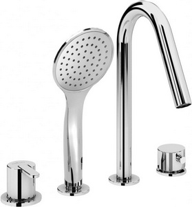 Смеситель для ванны, встраиваемый в борт на 4 отв., лейка, шланг в компл., (цв.хром),  ZZ Cezares Leaf LEAF-BVDM4-01