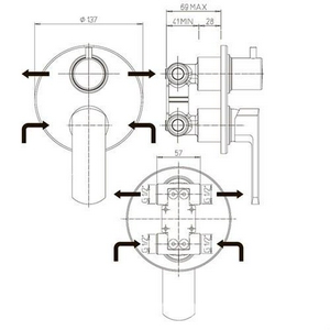Смеситель для душа, встраиваемый в стену, с переключателем, (цв.хром),  ZZ Paini Ovo 86CR6911