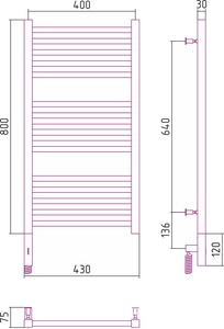 Полотенцесушитель "МОДУС 3.0"800х400 мм, подключ. 3/4, комплектующие в комплекте, левый, хром ZZ Сунержа Модус 00-5700-8040