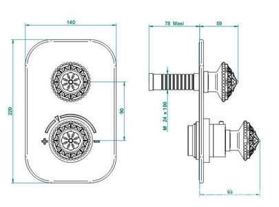 Смеситель термостат д/д, встр.в стену, БЕЗ внутр.части арт.G00-A00-5300A, (цв.бронза (Bronze brillant))  ZZ THG Versailles G14-D01-5300B