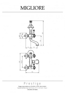 Смеситель для ванны, с изливом, лейка, шланг в компл., (цв.золото),  ZZ Migliore Prestige 31595