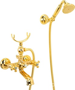 Смеситель для ванны, с изливом, лейка, шланг в компл., (цв.золото),  ZZ Migliore Prestige 31595