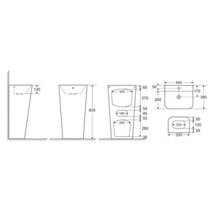 Раковина напольная отдельностоящая Azario FRETTA SQUARE 38х44х83.5 см, прямоугольная, 1 отверст под см-ль, цв. белый, ZZ Azario Fretta Square AZ-302
