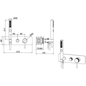 Смеситель для душа, встраиваемый в стену, внутренняя часть в компл., (цв.черный),  ZZ Allen Brau Priority 5.31009-31
