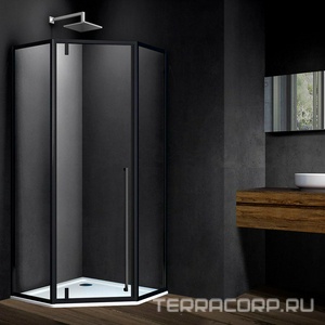 Душевой уголок 900х900хh1950мм, 5-ти угольный, распашн.дверь правая/левая, с 2 неподв.сегмент.(ст.прозр.6мм Easy Clean, фурнит.цв.черн.мат), ZZ Vincea Penta VSP-3P900CLB