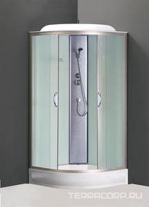 Душевая кабина90х90х215, поддон 13 см, с крышей, четверть круга, стекло матовое 4мм, поддон 13 см, профиль хром, ZZ Loranto Loranto CS-6691 F