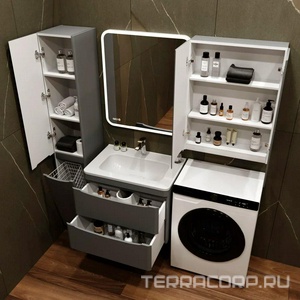 Тумба подвесная для комплекта Style Line  Мини 70 Люкс Plus,69x34,6x50 см, БЕЗ раковины арт. Мини 70х35, цв. серый матовый, ZZ Style Line Бергамо к.т. 565483 тумба